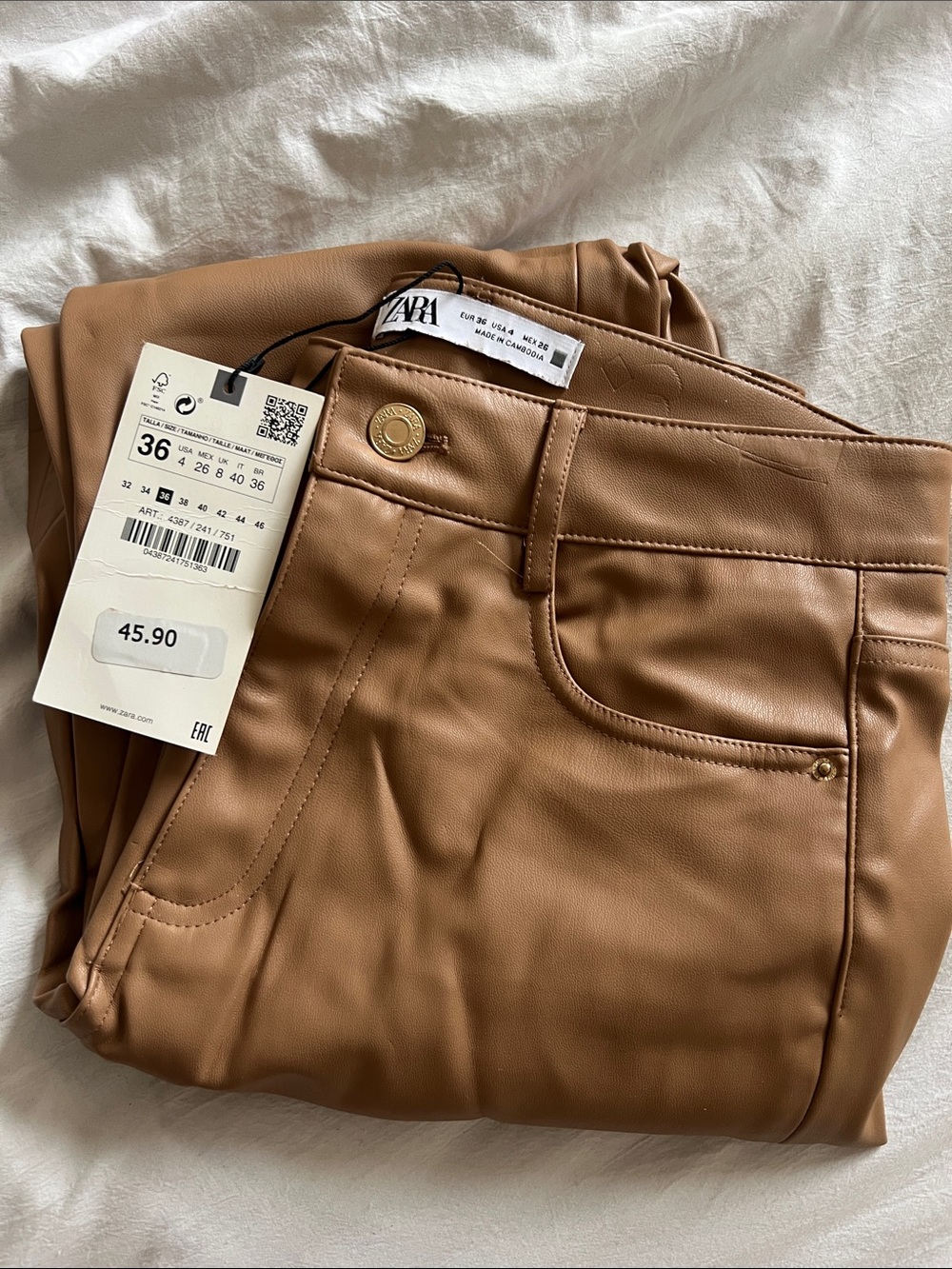Zara Faux Leather Pants in Tan